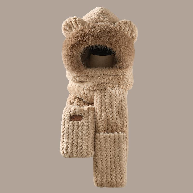 

Шапка женская зимняя новый стиль с плюшевым наружным велоспортом согревающий артефакт плюшевый универсальный холодный шарф в одном One Size