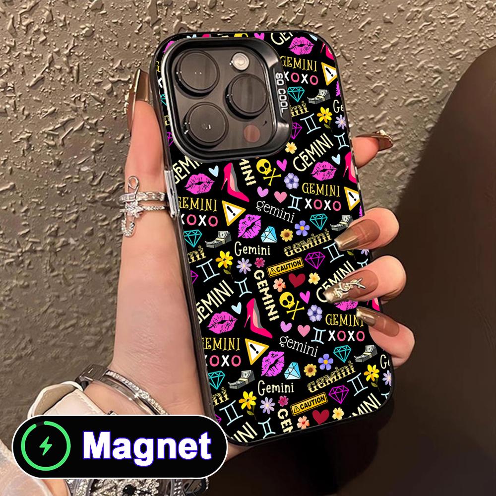 Zodiac Sign Gemini Phone Case for iPhone 17 16 15 14 13 12 11 Air Pro Max Plus Colorful Silver MagSafe Cover
