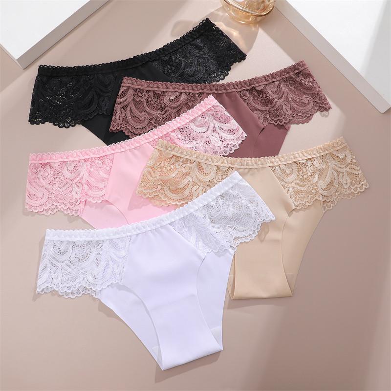 FINETOO Woman Ice Silk Panties Soft Briefs Lace Comfortable and Breathable Lingerie