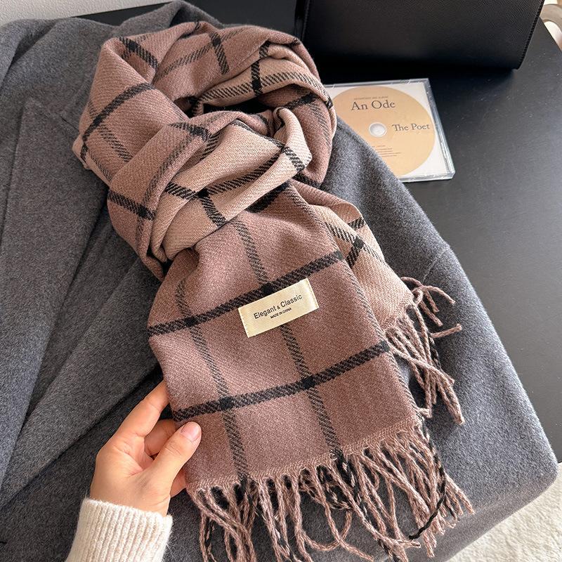 Exquisite The Striped Checkered Large Shawl Exudes An Elegant and Noble Style. It Is A Warm Autumn and Winter Scarf with A High End Touch 
