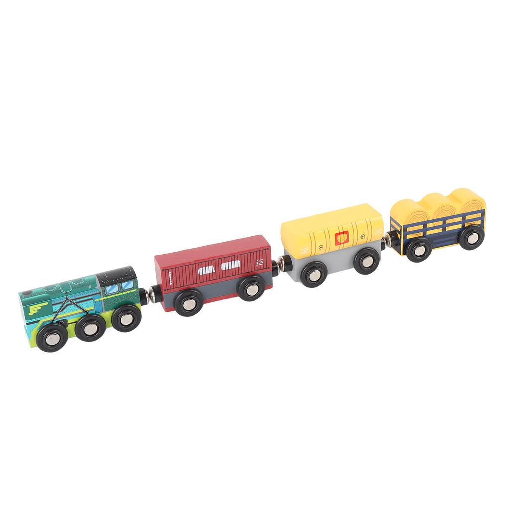 4pcs Wooden Train Set Railway Accessories Simulation Toy Train Set for Kids Toddler Over 3 Years Old