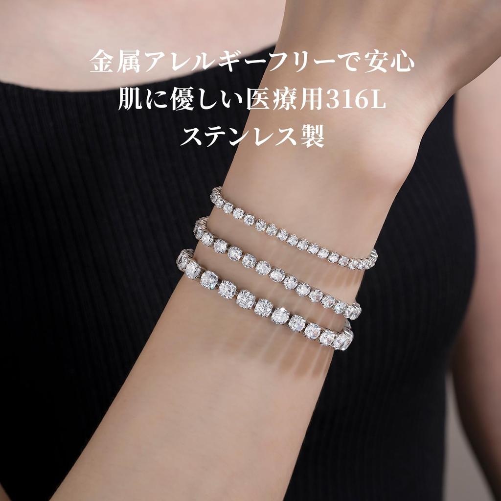 Hanayaka Men's Tennis Bracelet, 3mm, Cubic Zirconia, 18K Gold Plated, CZ Diamonds, Stainless Steel, Hypoallergenic, Sparkling Jewelry, Simple Design,