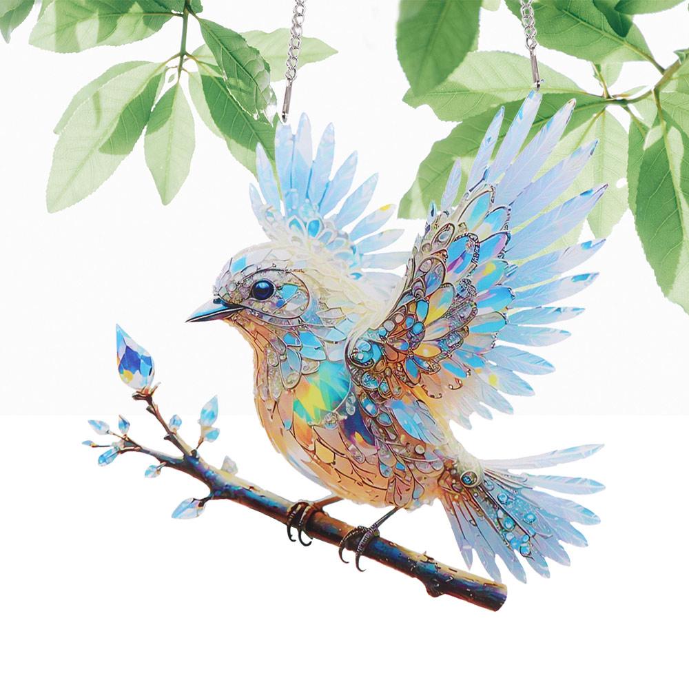 Acrylic Bird Hangings Pendant Sky Stained Bluebirds Suncatchers Window Hanging Bird  Branch