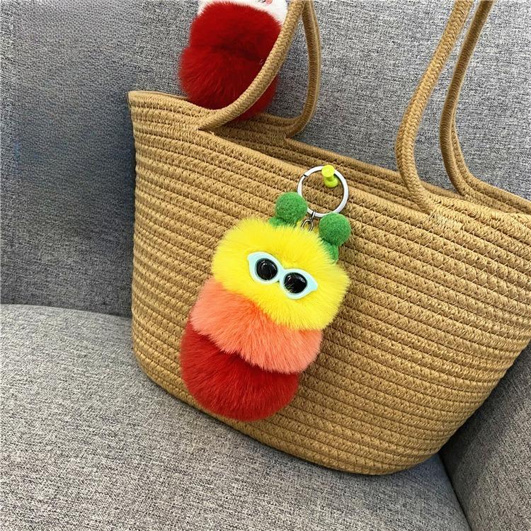 New cute caterpillar keychain cartoon plush doll bag pendant creative car key chain small gift