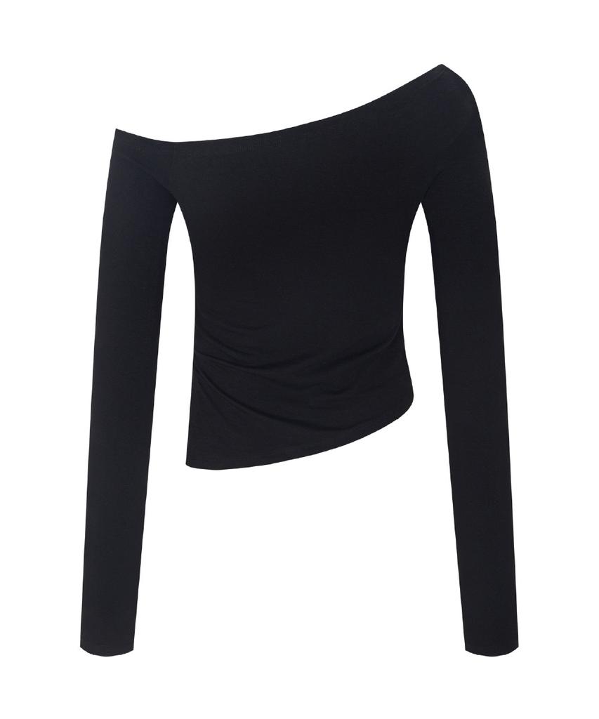 Peullijeunopallou Remy Unbal Shirring Long Sleeve Top (Black)