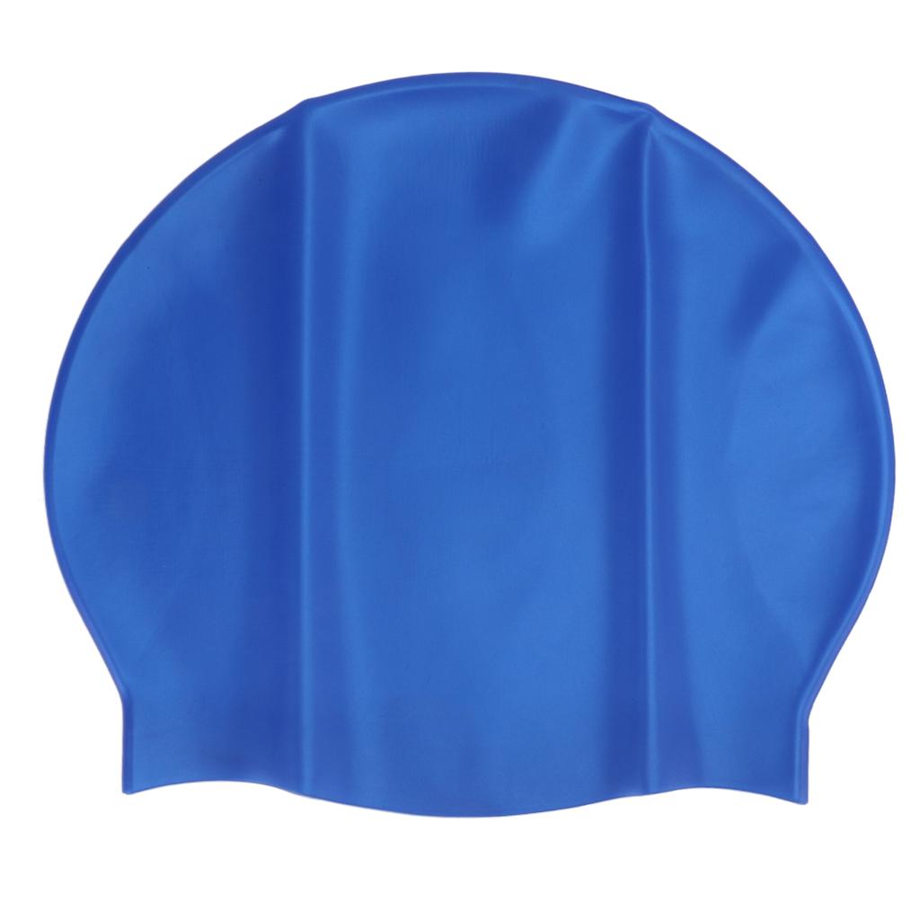 High Elasticity Adult Silicone Swim Cap Unisex Largen Thichen Swimming Cap Waterproof for Long HairBlue