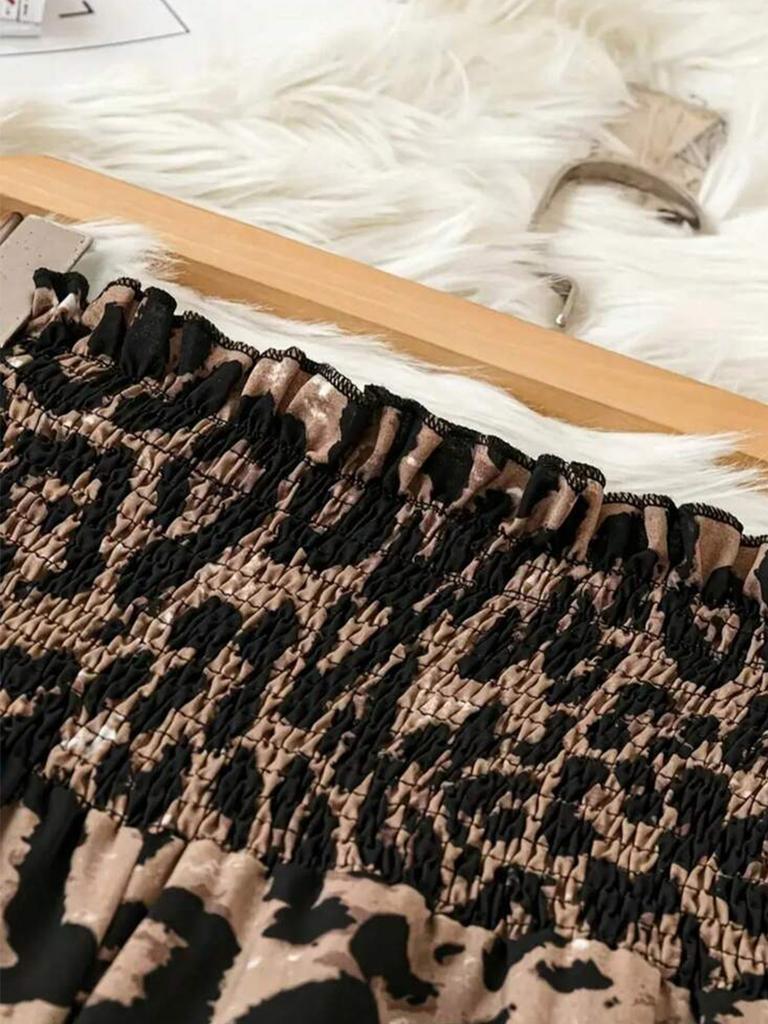 Oversized Leopard Print Casual Straight Leg Pants for Women with Elastic Waist