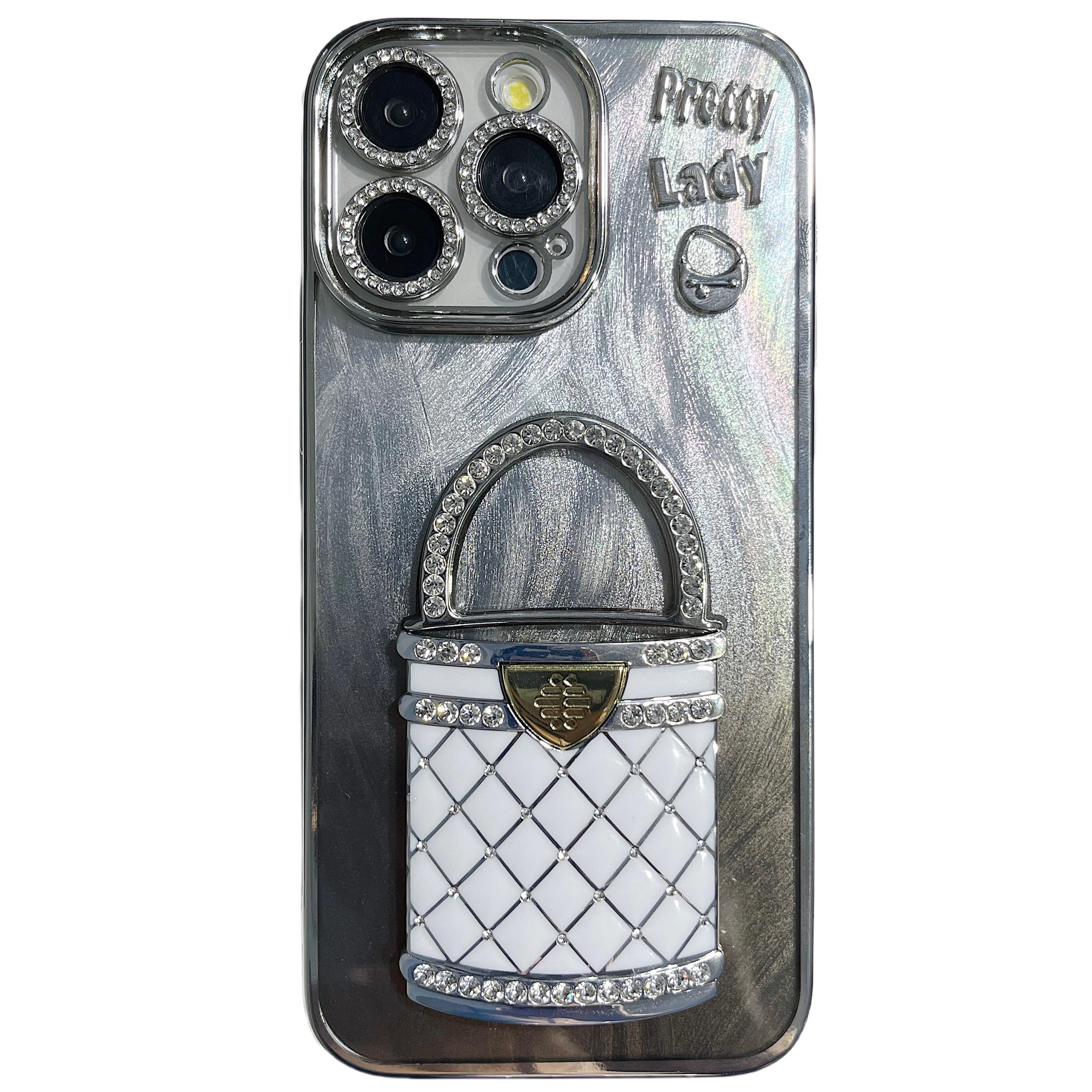 

For iPhone 16 Pro Max Case Mirror Kickstand TPU+PC Shiny Protective Back Cover Black