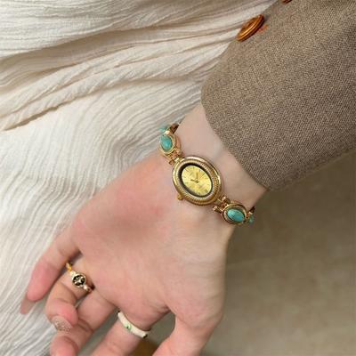 New Gift Colored Gemstones Ladies Watch Elegant Oval Quartz Watch Gift Luxury Bracelet Watch