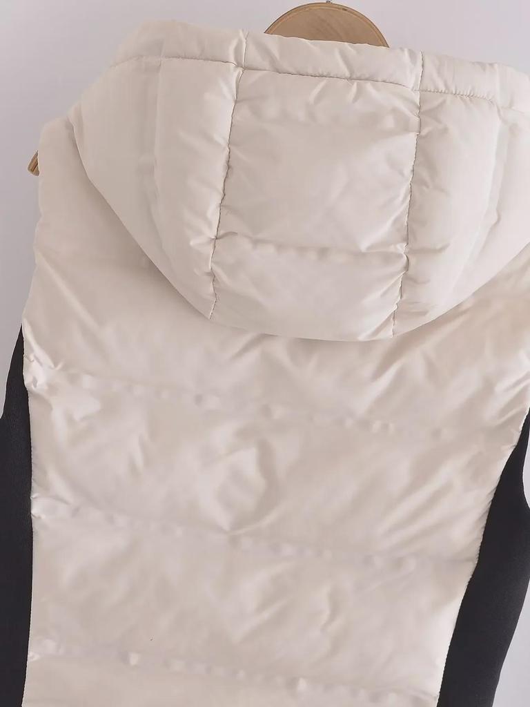 2023 Autumn/Winter Women's Street Fashion Press-glued Color-block Hooded Cotton Vest