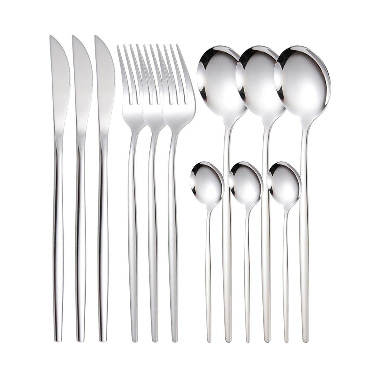 

Stainless Steel Flatware Set 12 Piece Service for 3 People, Silverware Cutlery Modern Elegant Tableware Set for Home and Restaurant серебряный