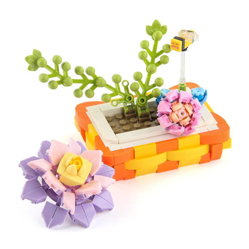 Children'S Building Block Toys 276Pcs Building Block Potted Plant Set Building Block Flower Shop Diy Assembled Small Particles Building Block Flowers