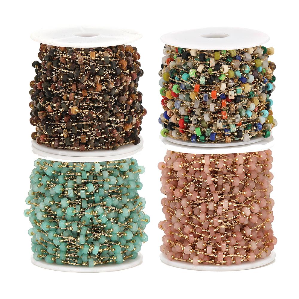 1 Meter Cylinder Natural Stone with Stainless Steel Chains for DIY Jewelry Making Necklace Findings Bracelet Components Supplies