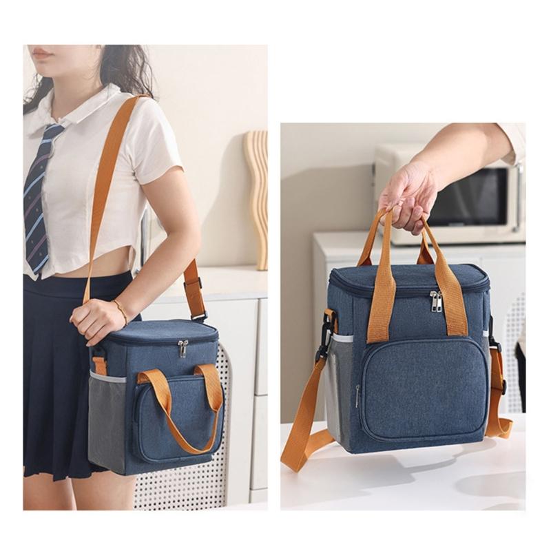 Insulated Food Container with Shoulder Belt Waterproof Lunch Storage Bag Large Capacity Multiple Pockets Box for Meal