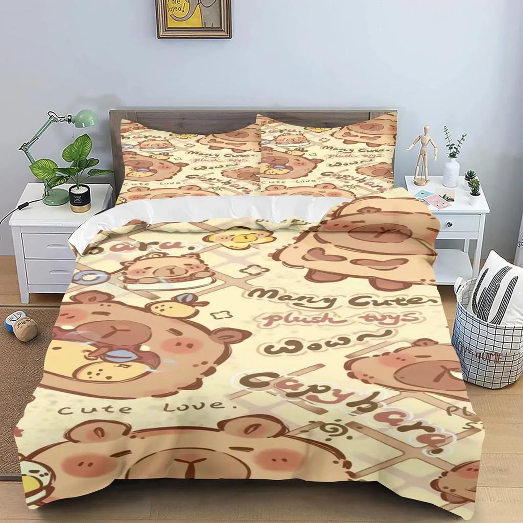 Capybaras Dynetrekk Anime Sengetøy Putetrekk Trykt Generelt Barn og Voksen Sett Queen Size Reaktivt Trykk Dyne