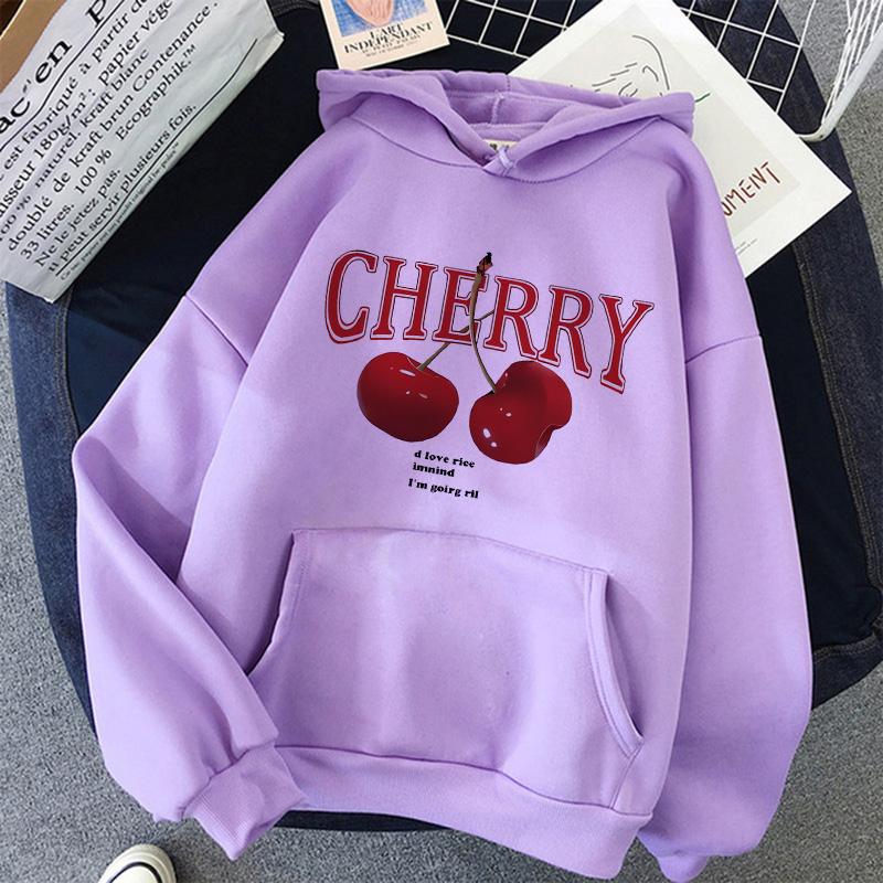 Girls 2000s Cherry Love Long Sleeve Pocket Hoodies Funny Gothic Sweatshirt  Women's Print Casual Hoody Streetwear
