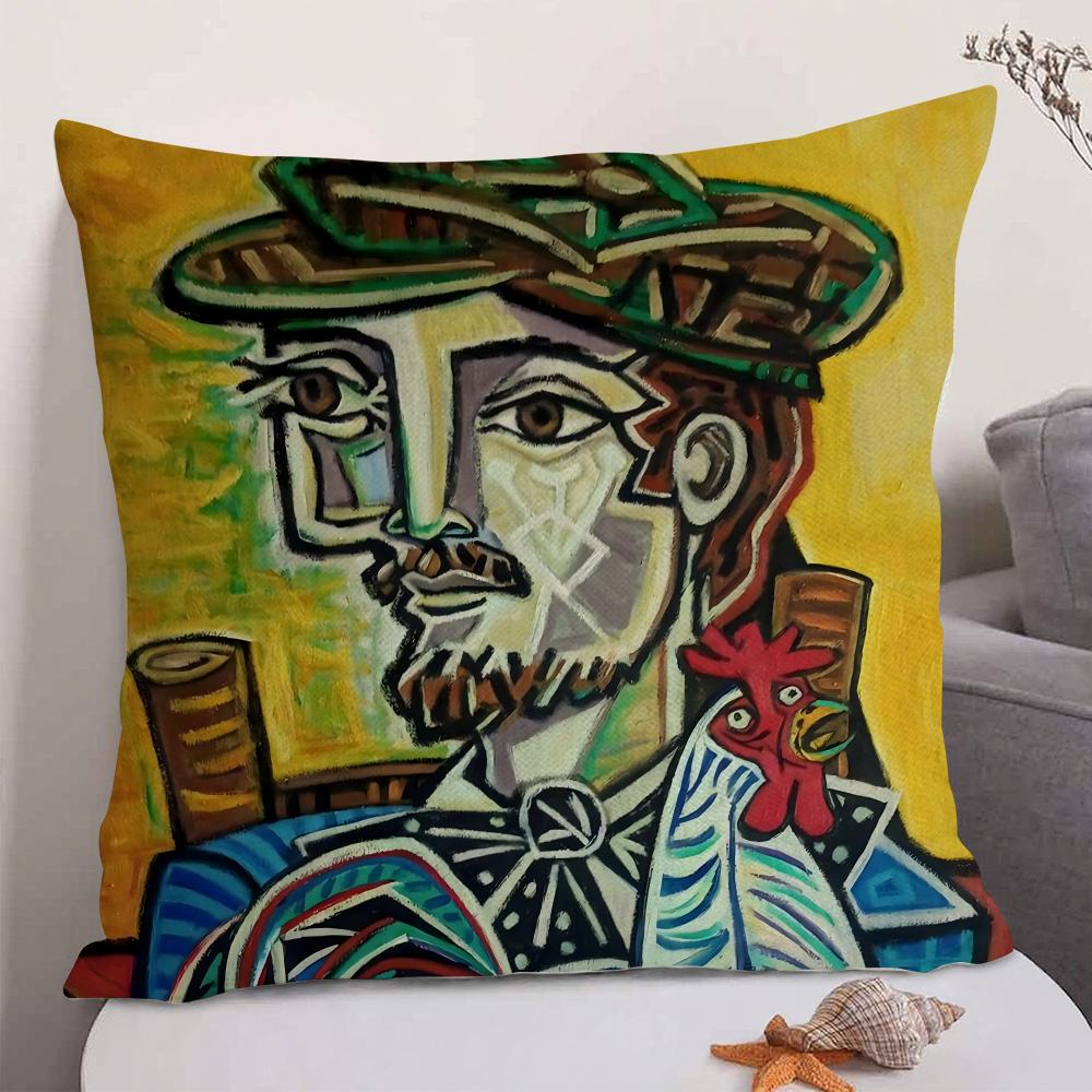 Berühmter Künstler P-Picasso Kissenbezug Natürlicher Leinen Bio-Stoff Doppelseitiger Druck Sofa Heimdekoration Geschenk Kissenhülle