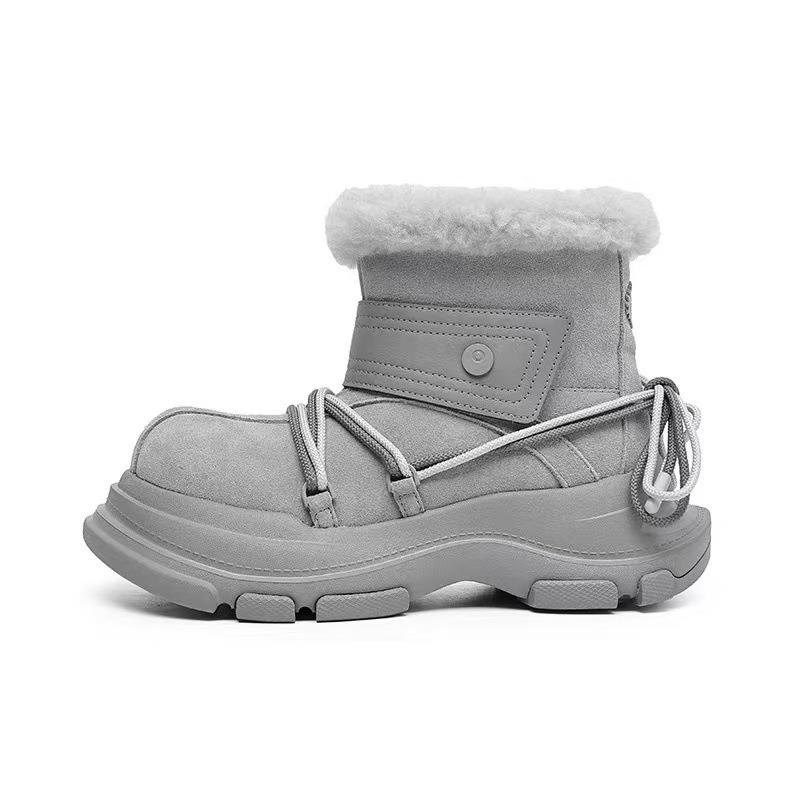 

Autumn and winter new Ju Jingyi with the same snow boots women s thick soles heightened real soft fur integrated strap big head shoes 40 сірий колір