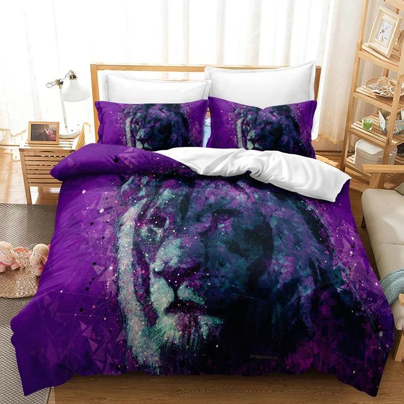 Lion Bedding Animal Duvet Cover Set Queen King Size Lightning Lion Pattern Comforter Cover Polyester Duvet Cover 12 Pillowcases