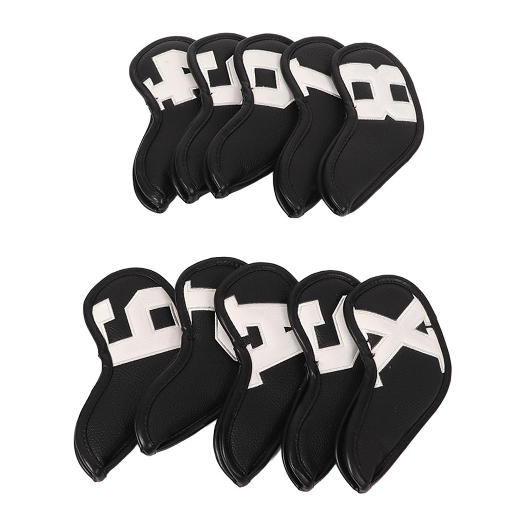 10pcs Set PU Waterproof Golf Club Iron Cover Fine Sewing Process Golf Club Head Protect Case(White Character Black