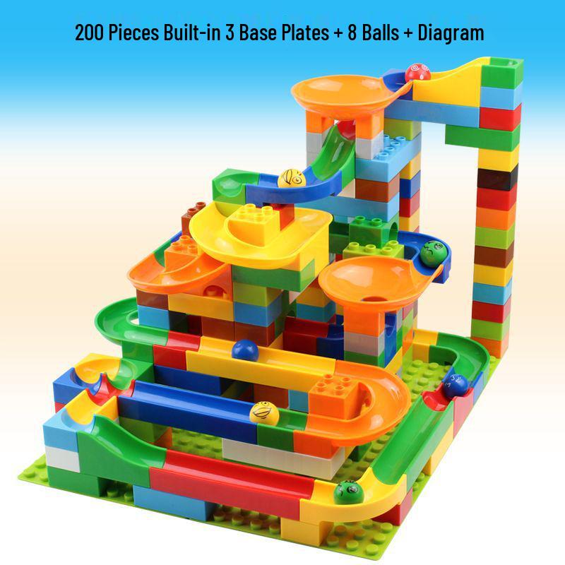 200-Piece Children's Educational Building Blocks, Compatible with LEGO Duplo, Large Bricks Ball Rolling Track Slide