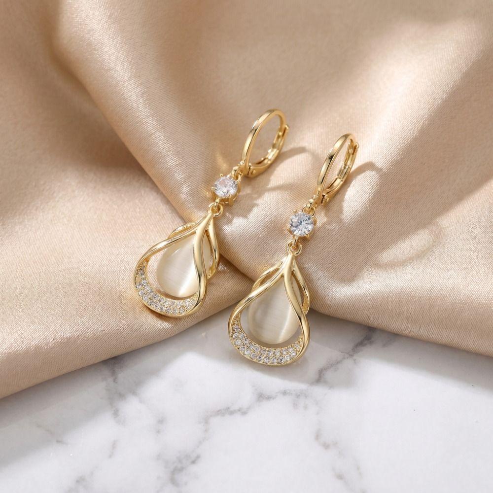 Crystal Water Drop Earrings Luxury Sparkly Zircon Earrings Cat Eye Stone Earrings Engagement