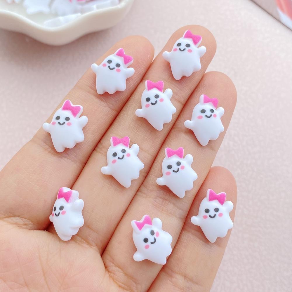 30Pcs New Cute Resin Halloween Pumpkin, Ghost, Cat Series Flat Back Ornament Jewelry Making Manicure Hairwear Accessories