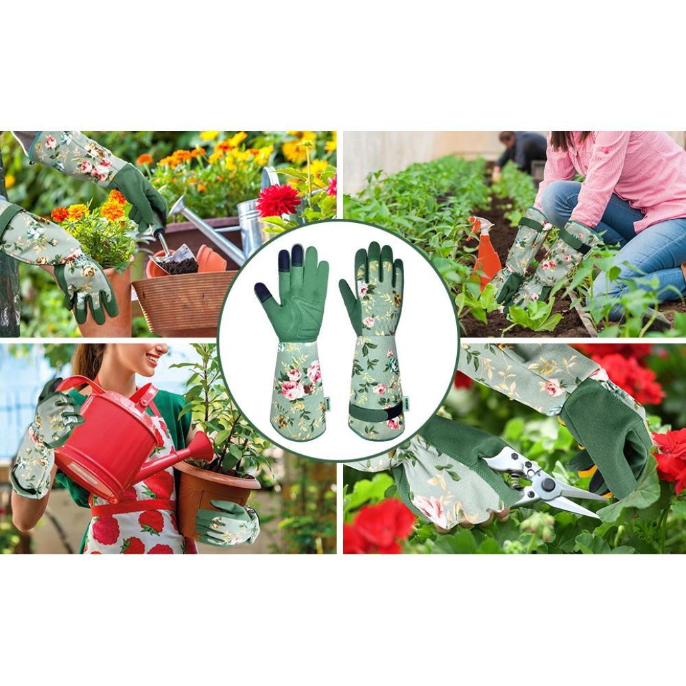 Guanti da giardinaggio da donna, lunghi guanti da giardino in pelle, guanti protettivi leggeri da donna, adatti per giardini e esterni