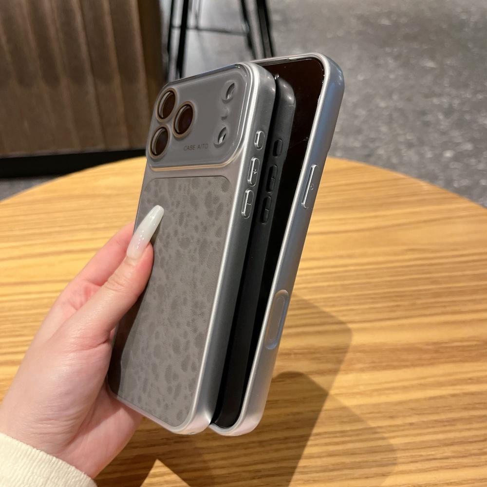 Matte PU Leopard Print Texture Phone Case For iPhone 17 16 15 14 Pro Max Shockproof Full Bumper Crystal Camera Lens Cover