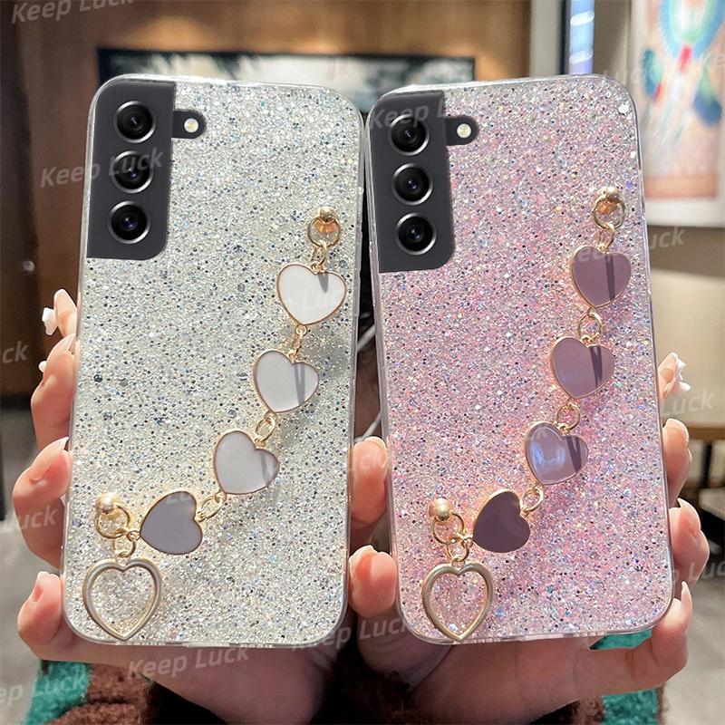 

Luxury Soft Love Heart Bracelet Phone Case For Samsung Galaxy S23 S22 S21 FE Plus Ultra Note 20 10Lite A13 A32 Back Chain Cover