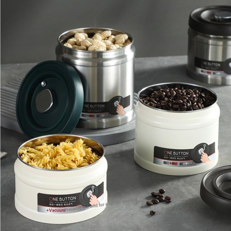 Coffee Bean Vacuum Sealed Tank Stainless Steel Grain Tea Nut Storage Vacuum Airtight Sealed Cans Kitchen Storage Organizer