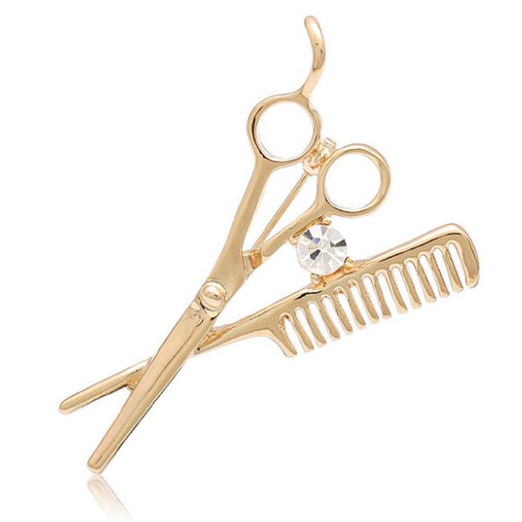 Men's Korean Barber Brooch: Diamond Scissors and Comb Pin for Suits and Ties