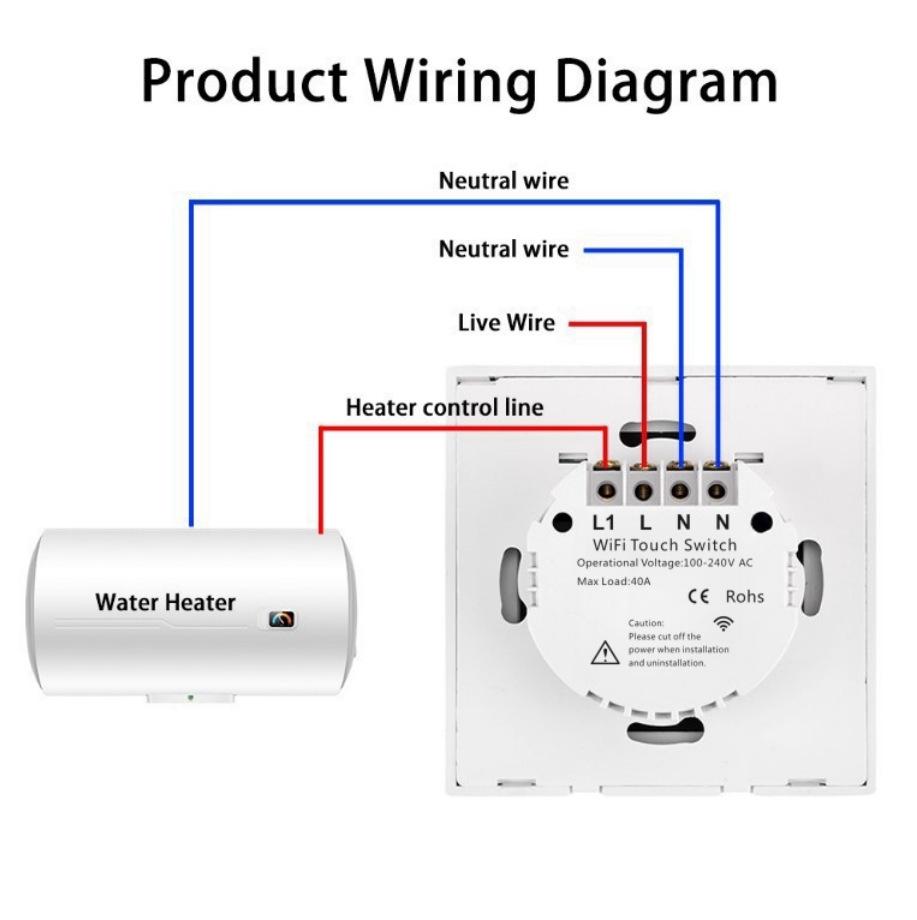 Graffiti Smart Touch WiFi Switch for Water Heater & AC, Voice-Controlled, European Standard, 40A High Power.