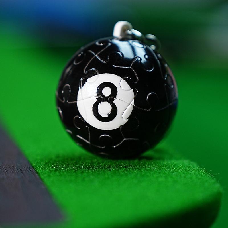 Chaveiro Bola de Bilhar Quebra-cabeça 3D Inovador Brinquedo Criativo Plástico Preto Oito