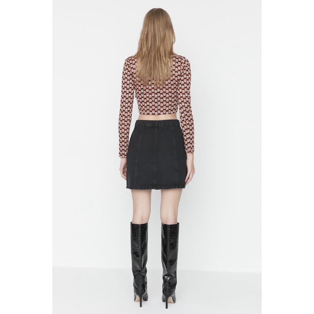 Fusta albastră cu talie înaltă cu cusături cu nasturi în față Twoss22et00050