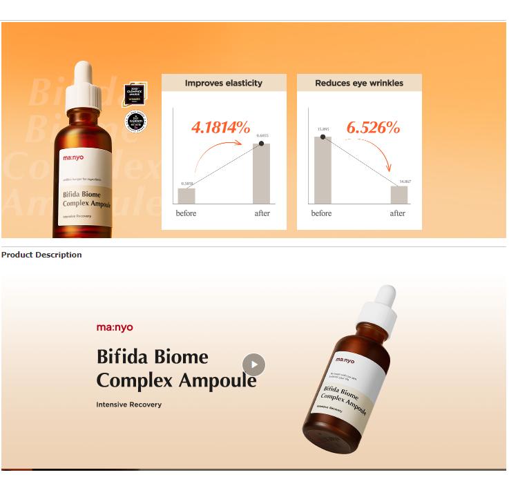 MANYO FACTORY Bifida Biome Complex Ampoule 50ml) Korean Skincare, Facial Skin Rejuvenating,  10-types-of Hyaluronic Acid, for Women and Men