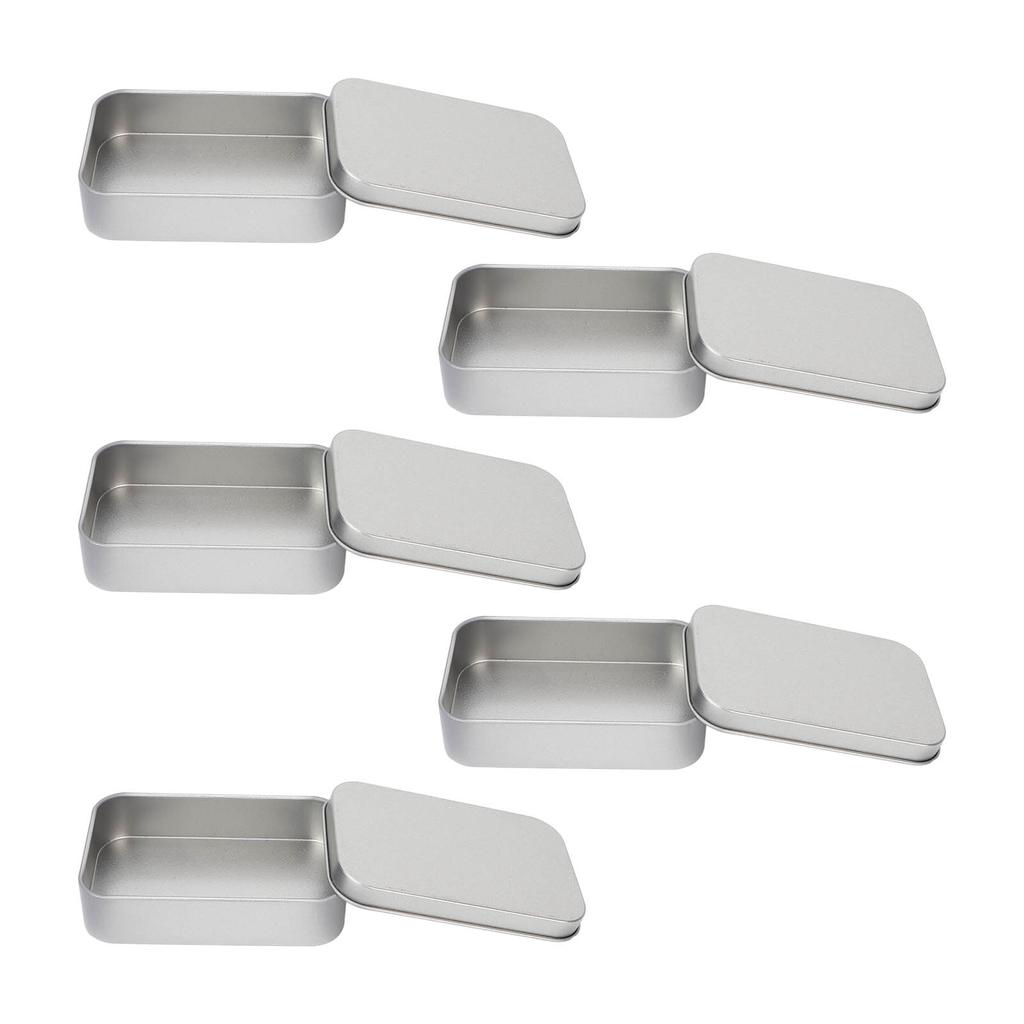 5pcs Metal Rectangular Empty Box Pins Jewelry Crafts Storage Reusable Portable Containers Box Silver