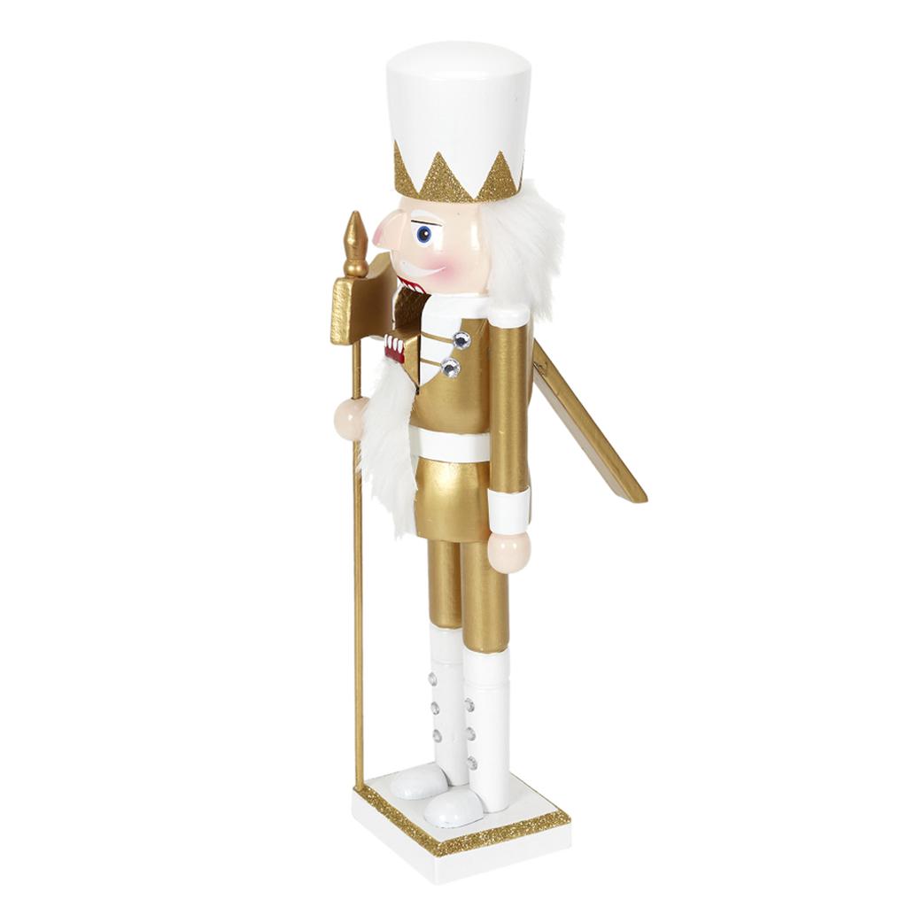 Les Trésors De Lily [A3491] - Estatueta de madeira 'Quebra-Nozes' dourada a branco (alabarda) - 35x10x8cm