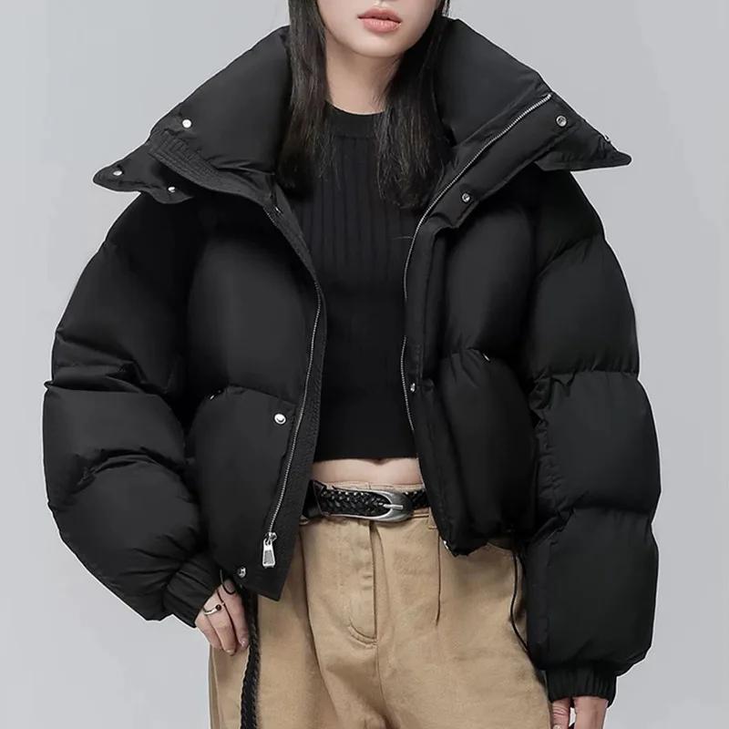 2026 Winter Women's White Duck Down Coat Korean Style Long Sleeve Cropped Down Clothing Wholesale For Women's Fashion