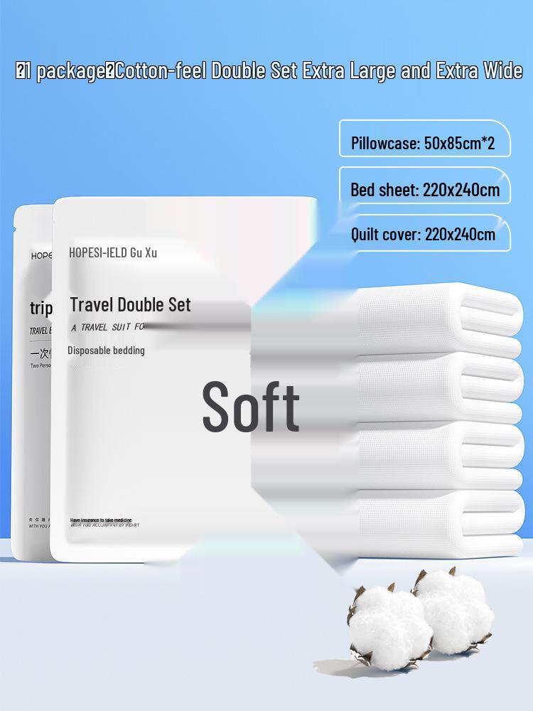 100% Baumwolle Dickes Einweg-Bettwäsche-Set: Bettlaken, Bettbezug & Kissenbezug - Tragbar, Schmutzabweisend für Hotel & Reise