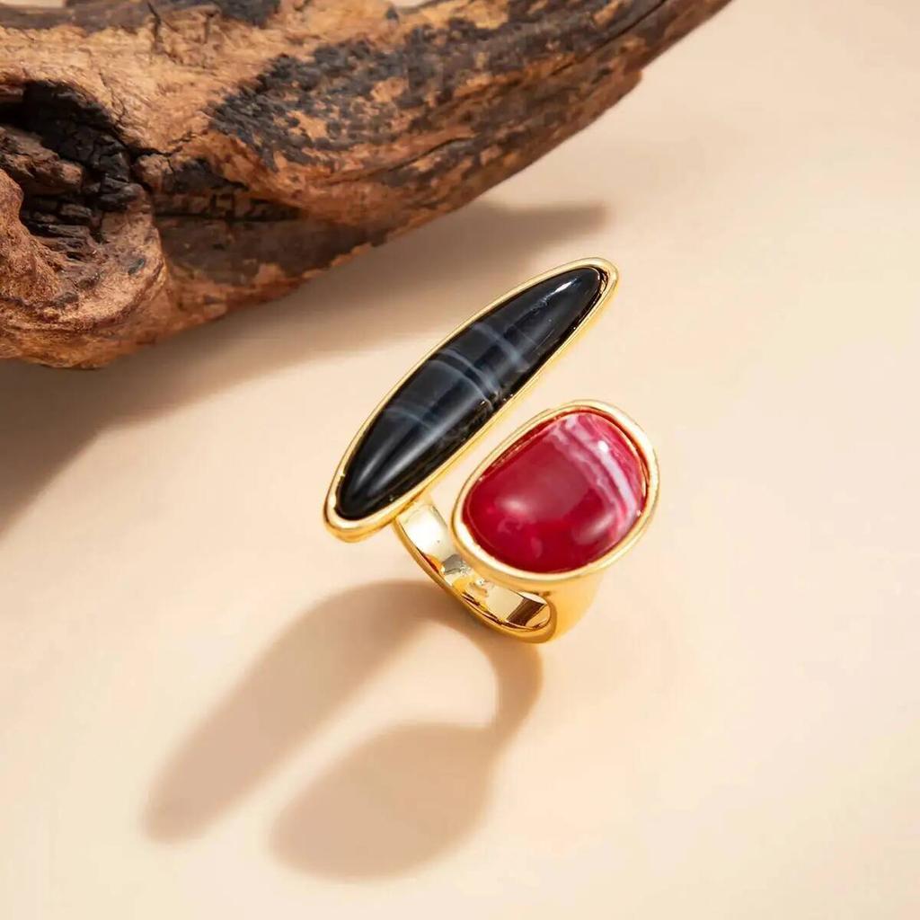 SHIXIN Vintage Irregular Brown Acrylic Rings Women Exaggerated Geometric Metal Open Ring Light Luxury Female Jewelry Accessories