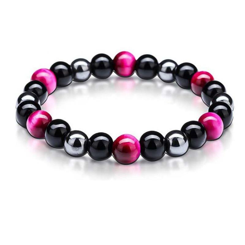 Tiger Eye & Volcanic Rock Beaded Magnet Bracelet with Obsidian Gallstone