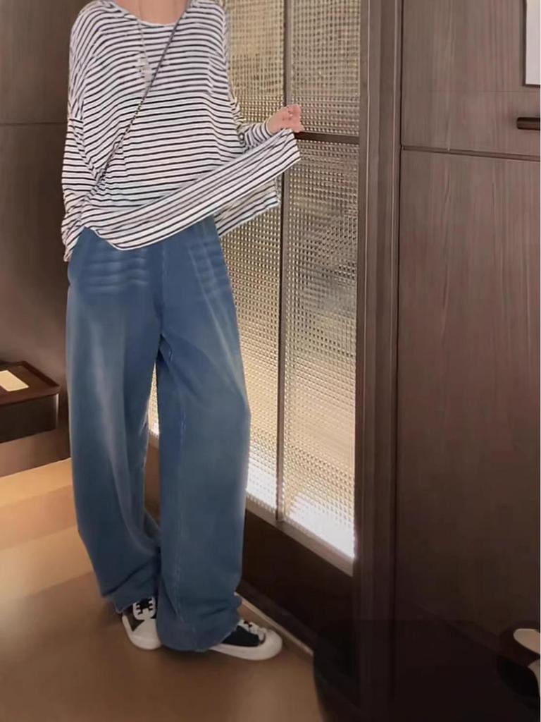 Spring 2026: Women's Knitted Faux Denim Elastic Waist Loose Cotton Pants