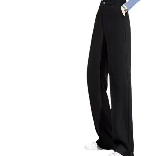 Women's High-Waist Black Wide-Leg Suit Pants - Summer Thin, Slim, and Casual Professional Trousers