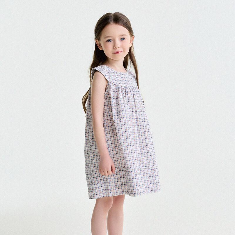 Girls  French Style Plaid Floral Sleeveless Dress 120