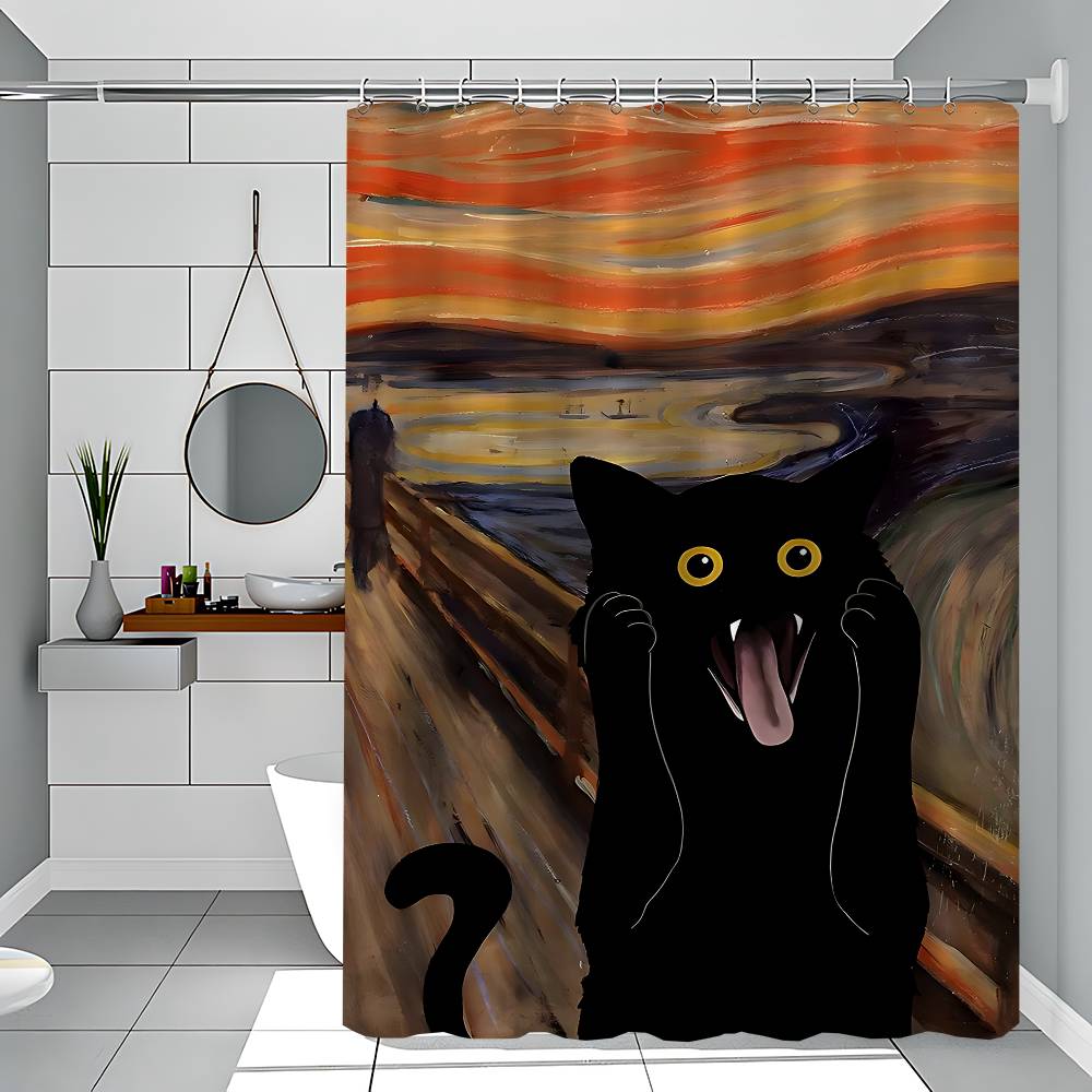 Lustige Kunst Matisse Monet Schwarze Katze Van Gogh Sonnenblumen Duschvorhang - Wasserabweisend und auslaufsicher, Schimmel- und Mehltau
