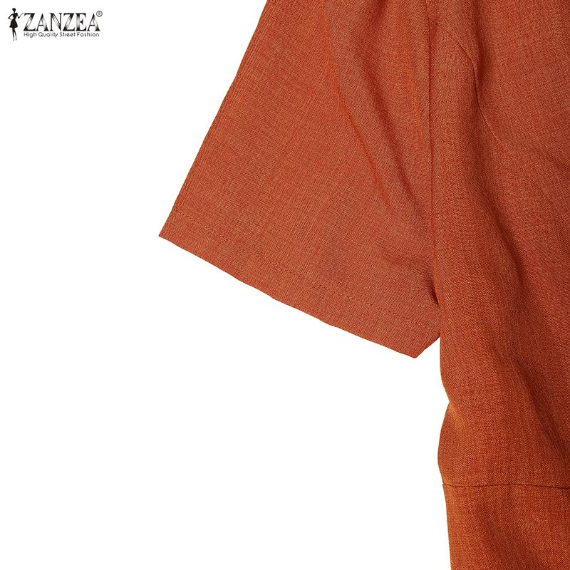 ZANZEA Elegant Women Turn Down Collar Casual Short Sleeve Dress