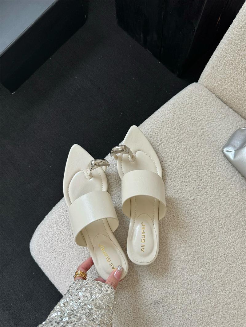 

Французские винтажные шлепанцы Женская летняя одежда для улицы 2024 Новые остроносые шлепанцы Niche 36 абрикосовый