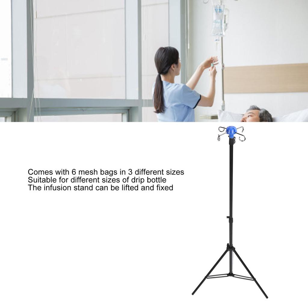 2 Set Portable IV Pole Foldable Retractable Infusion Stand Adjustable Height Stable Aluminum Alloy Stand for Clinic Home Care