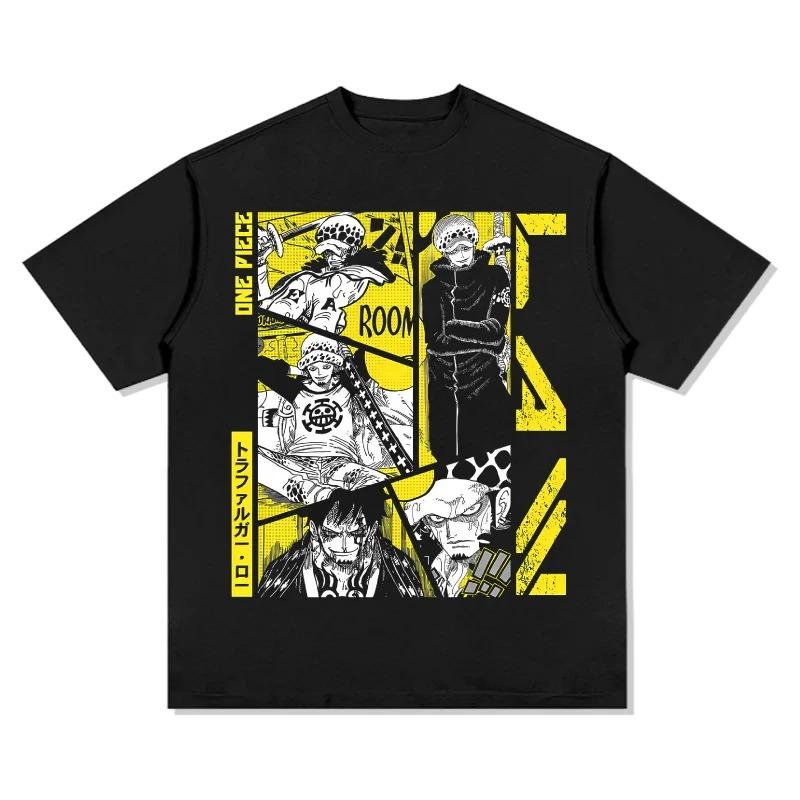 

One Piece Trafalgar Law ROOM Manga Panel Collage Vintage Oversized Black T-Shirt | Shonen Anime Fan Unisex Streetwear Tee 4XL
